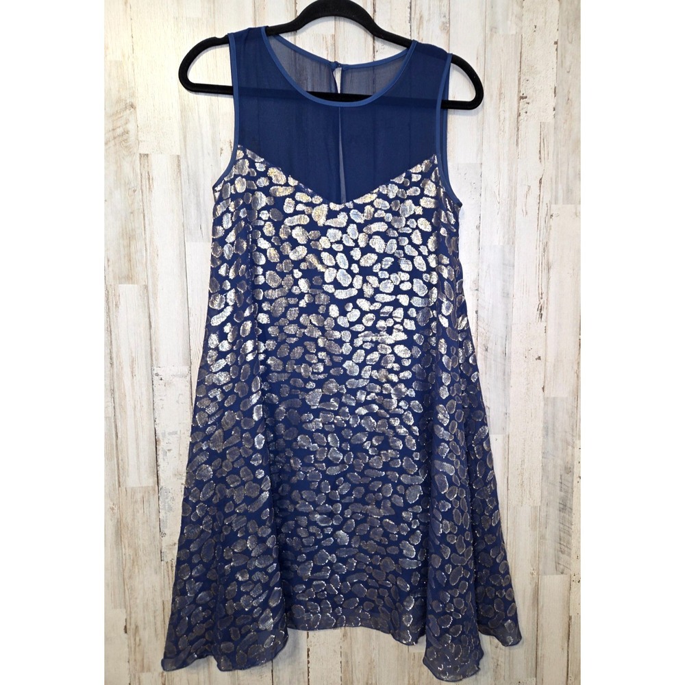 Erin Fetherston size 2 Shift Flare Silk Chiffon Dress Short Metal